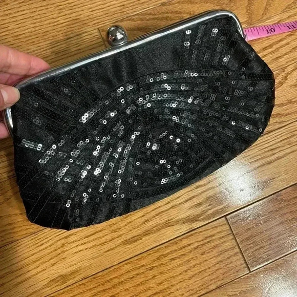 Jessica McClintock Black  Sequins CLUTCH HANDBAG EVENING BAG - Picture 2 of 4